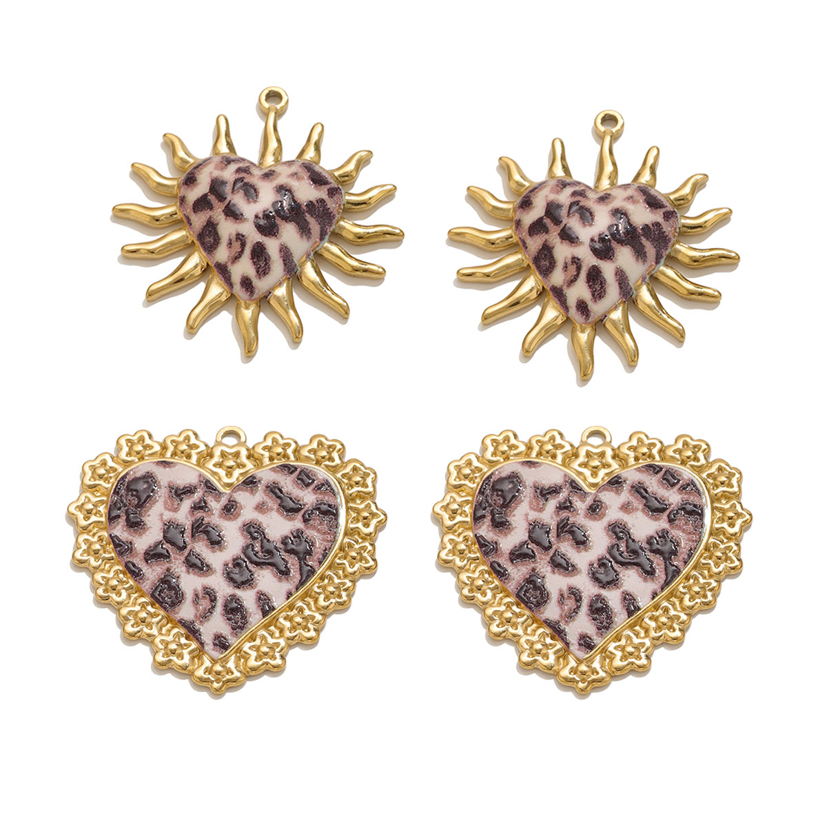 Vintage Fashion Earrings - 1-2個 ヴィンテージ ステンレススチール チャーム ハート 太陽