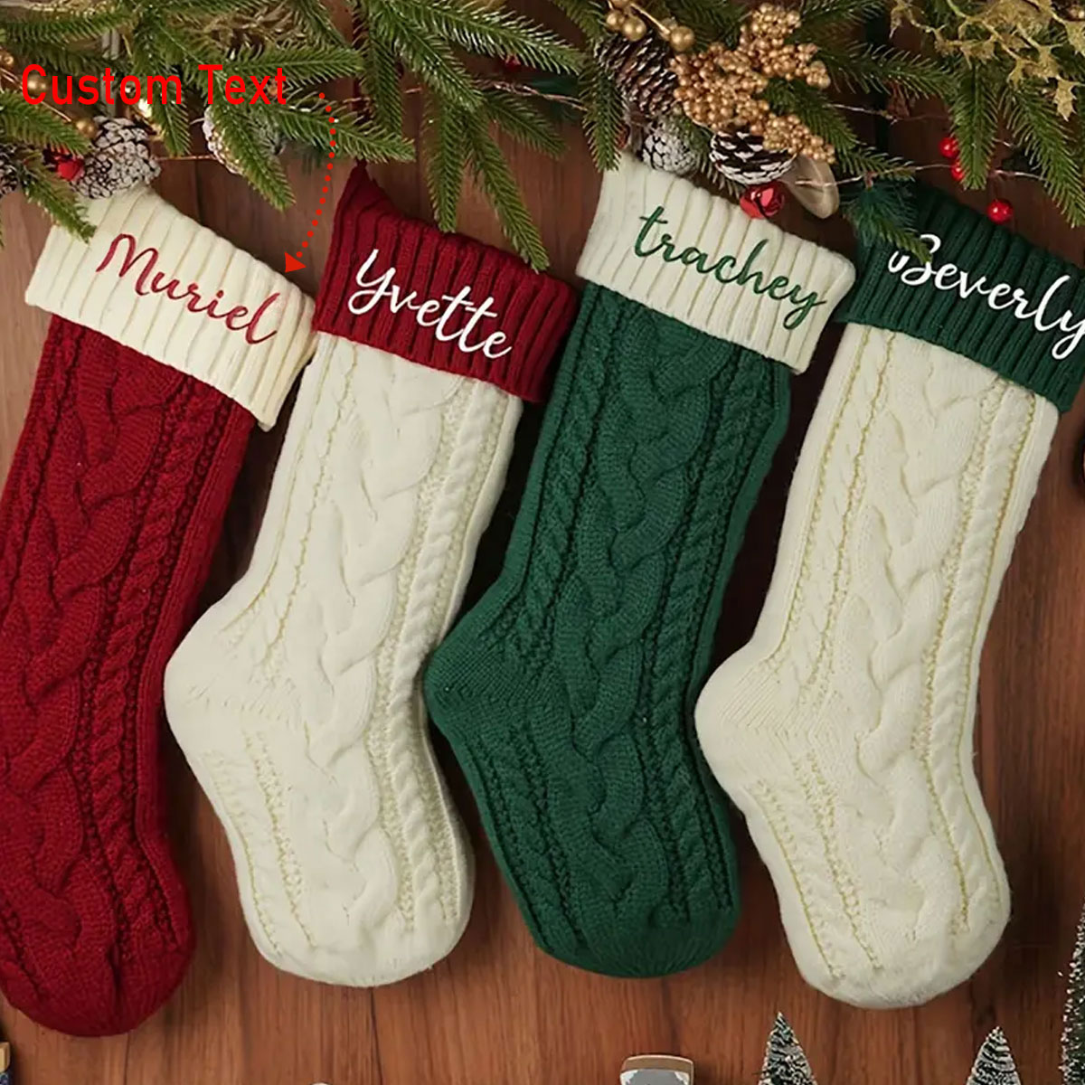 Vintage Fashion Names - 刺繍名入りヴィンテージ風クリスマスストッキング1個、ホリデーストッキングギフトバッグ、ファミリークリスマスギフト