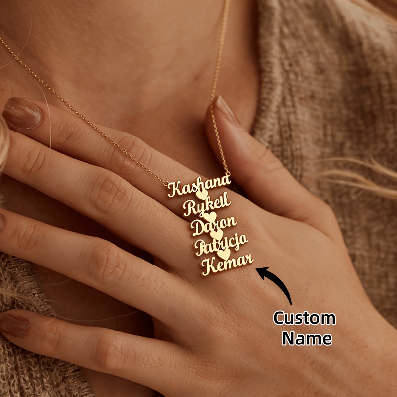 Vintage Fashion Names - パーソナライズされたカスタムマルチネームネックレス ハート型多層ネームプレートネックレス ロマンチックな母の日ギフト 愛する人へのファミリーギフト