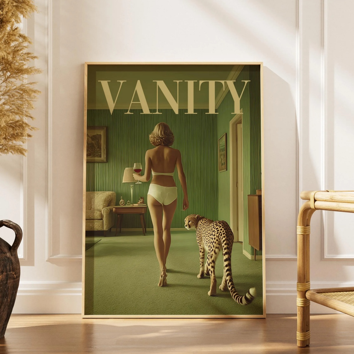 Vintage Vogue Fashion Poster - ヴィンテージ女性とチーターキャンバスプリントポスターファッション雑誌バニティアニマルアートプリントリビングルームの壁アート家の装飾ポスター