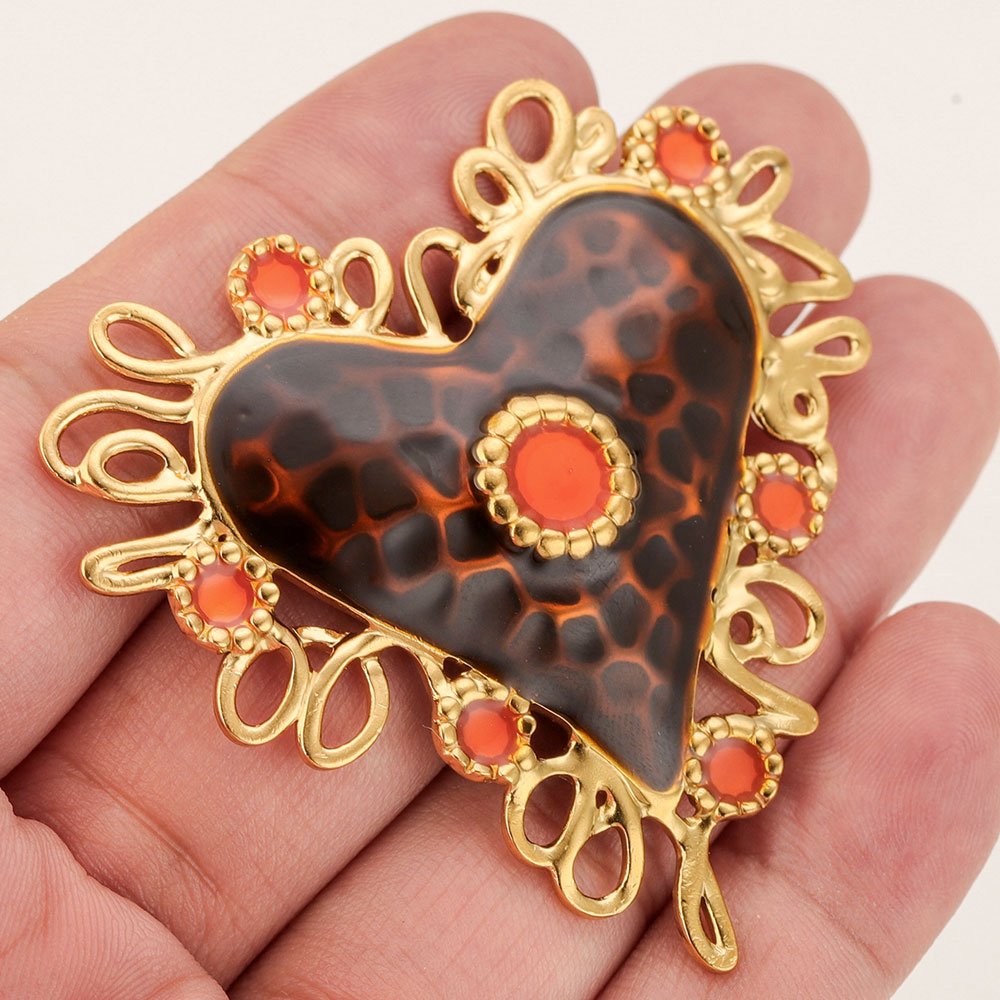 Vintage Fashion Earrings - 2個入り 55MM ステンレススチール製 ヴィンテージ バロック調 ブラウン