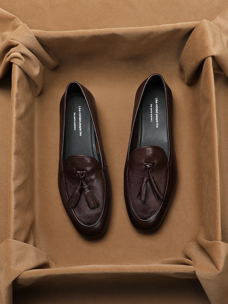 Vintage Outdoor Fashion - 春のタッセルラウンドトゥ女性靴ファッションヴィンテージフラットスリッポンローファーアウトドアカバーヒール Zapatos Mujer