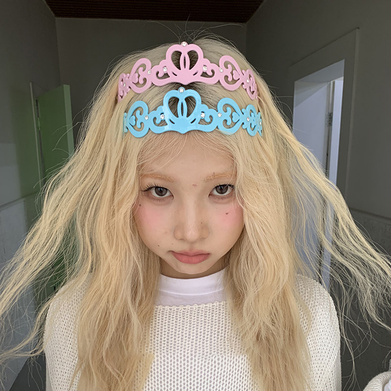 Vintage Fashion Photography - Y2Kヴィンテージミレニアムクラウン型ヘッドバンド スイートキュートガールインスタ風ラインストーンアセテートヘアアクセサリー デート写真撮影用飾り