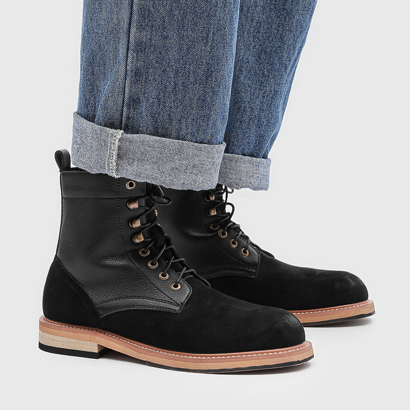 Vintage Outdoor Fashion - 英国風メンズファッションオリジナルレザーブーツ、黒と茶色の靴、アウトドア用ヴィンテージカウボーイブーツ、春秋用アンクルブーツ、ボタスオンブレ。