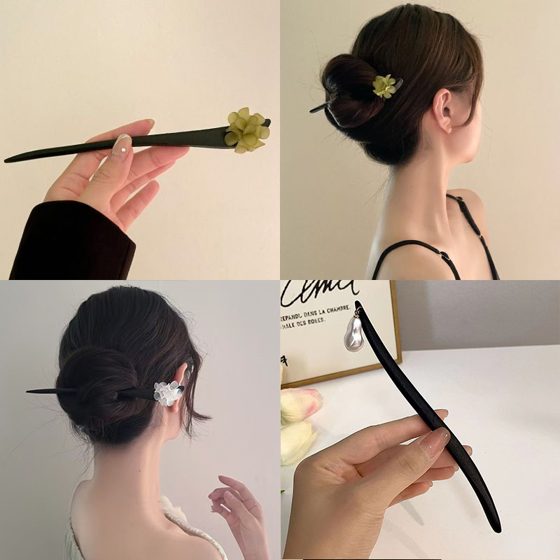 ヴィンテージ中国風の木製花ヘアスティックパールヘアピンジュエ - Vintage Fashion Shop のレビューと価格