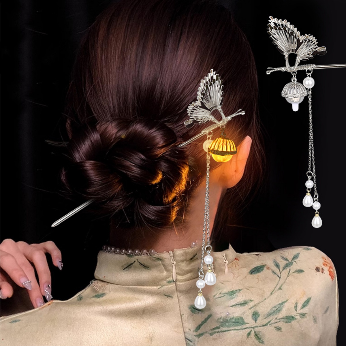 発光花ヘアピン女性のためのクリエイティブ蓮発光ランタンタッセ - Vintage Fashion Shop のレビューと価格