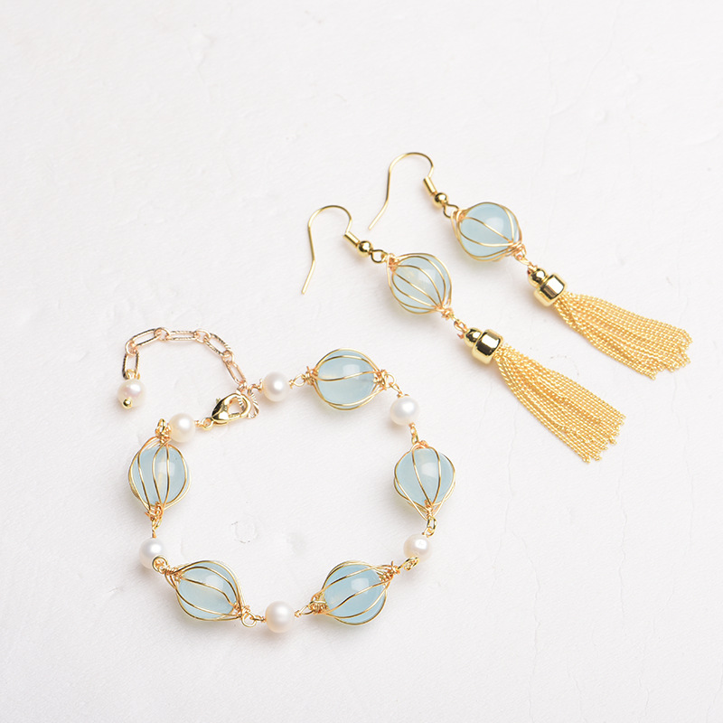 ブルーナチュラルジェイドビーズイヤリングファッションアクセサ - Vintage Fashion Earrings のレビューと価格