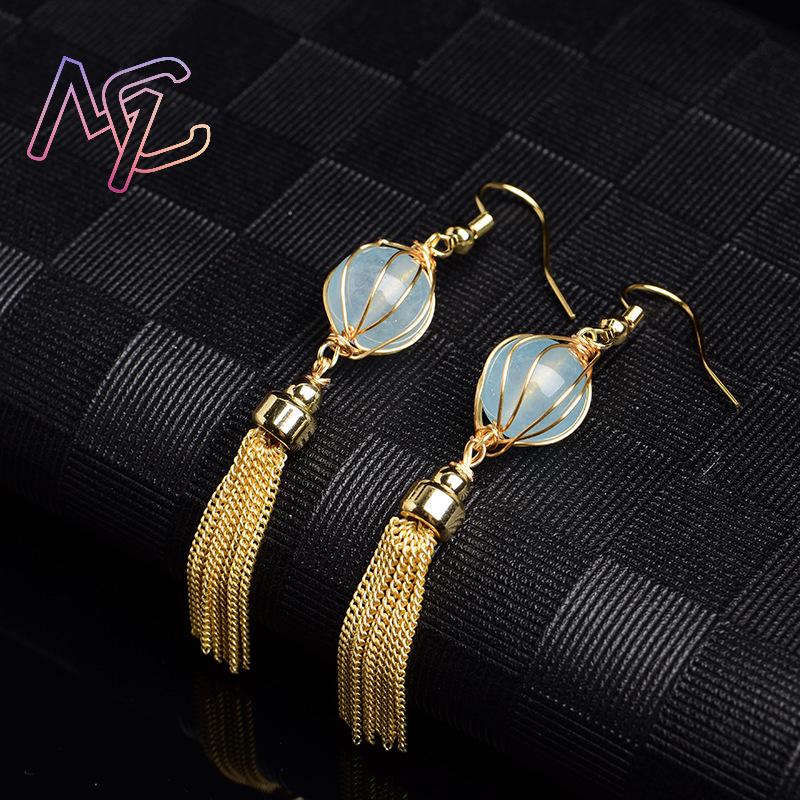 ブルーナチュラルジェイドビーズイヤリングファッションアクセサ - Vintage Fashion Earrings のレビューと価格