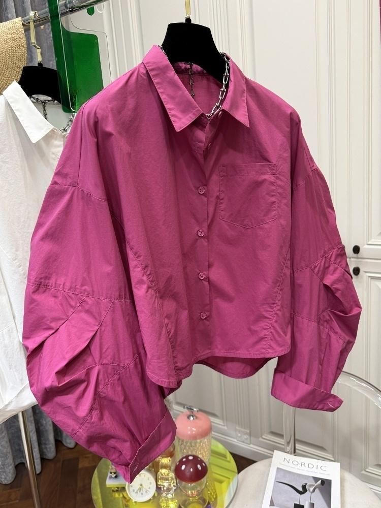 シングルブレスト女性用シャツ、無地パフスリーブ、日本風サマー - Vintage Fashion In Japan のレビューと価格
