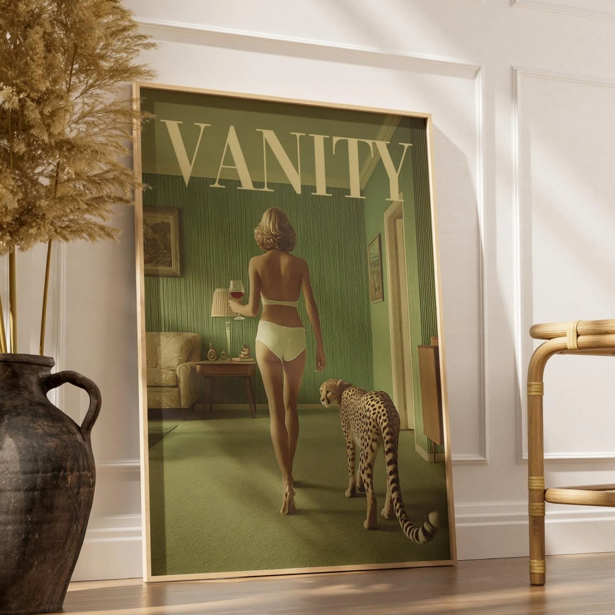 ヴィンテージ女性とチーターキャンバスプリントポスターファッシ - Vintage Vogue Fashion Poster のレビューと価格