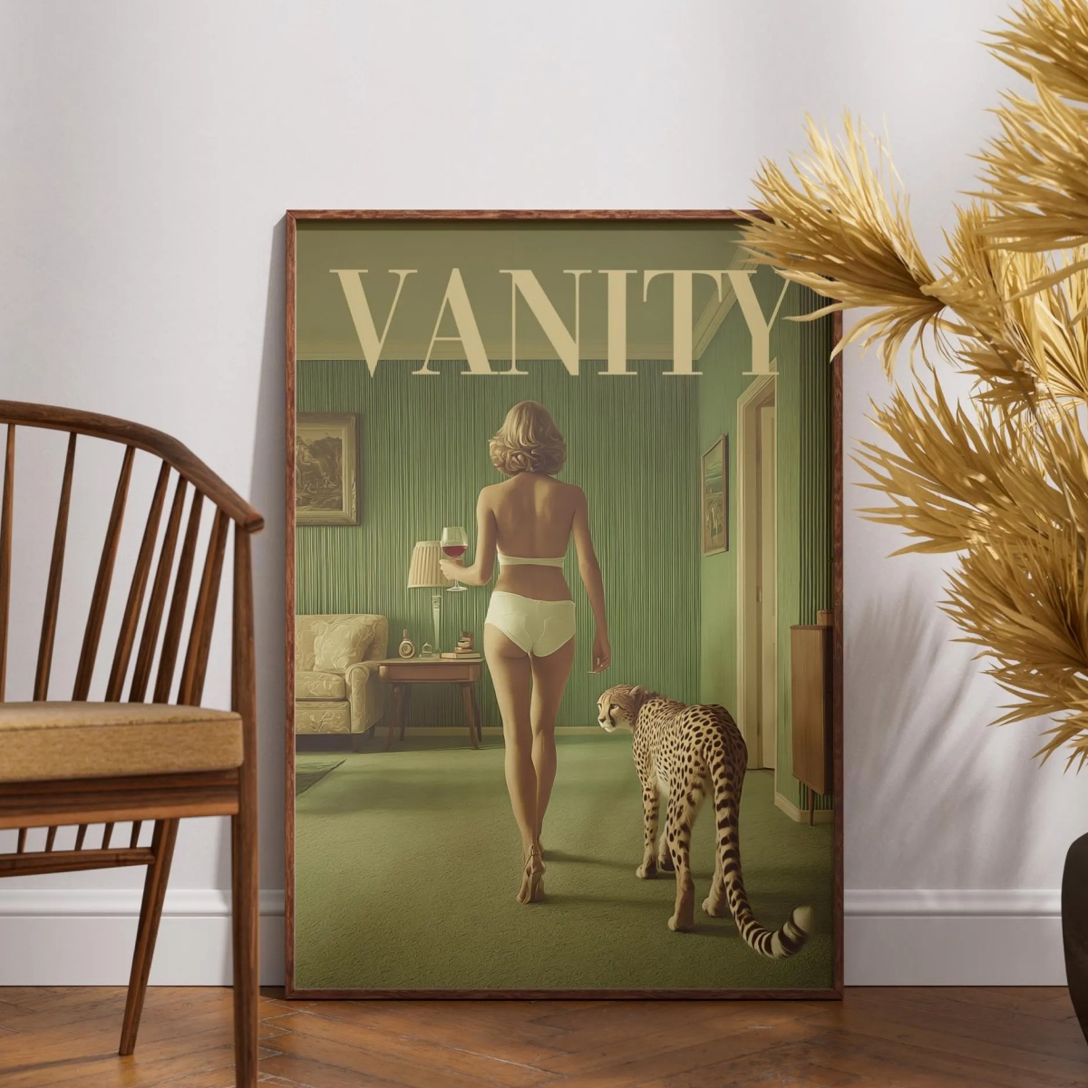ヴィンテージ女性とチーターキャンバスプリントポスターファッシ - Vintage Vogue Fashion Poster のレビューと価格