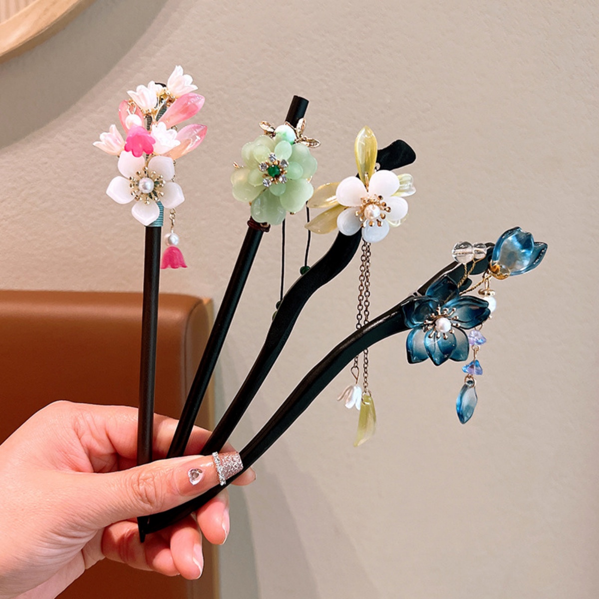 絶妙な花のタッセル木製ヘアピンレトロ中国風の手作り花ヘアステ - Vintage Fashion Shop のレビューと価格