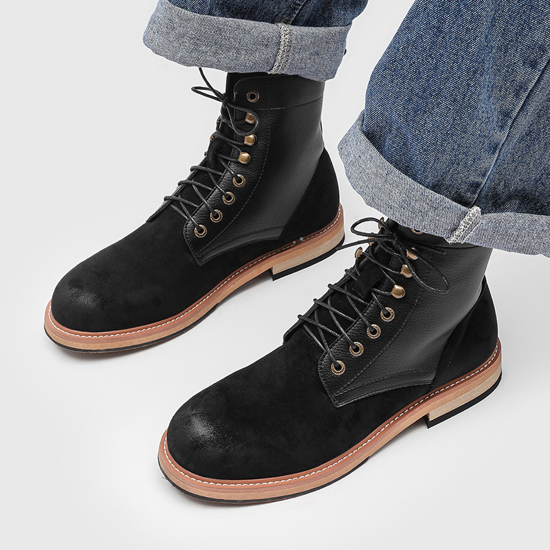 英国風メンズファッションオリジナルレザーブーツ、黒と茶色の靴 - Vintage Outdoor Fashion のレビューと価格