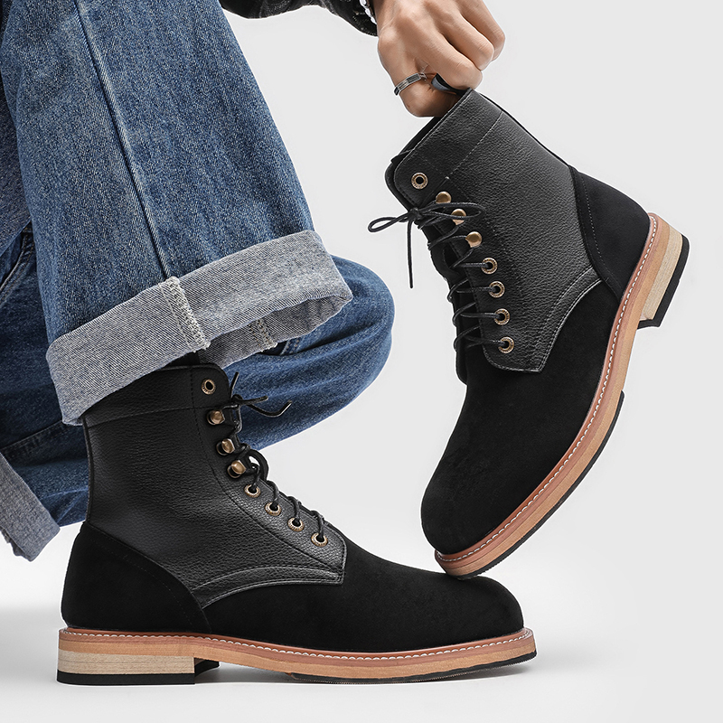 英国風メンズファッションオリジナルレザーブーツ、黒と茶色の靴 - Vintage Outdoor Fashion のレビューと価格