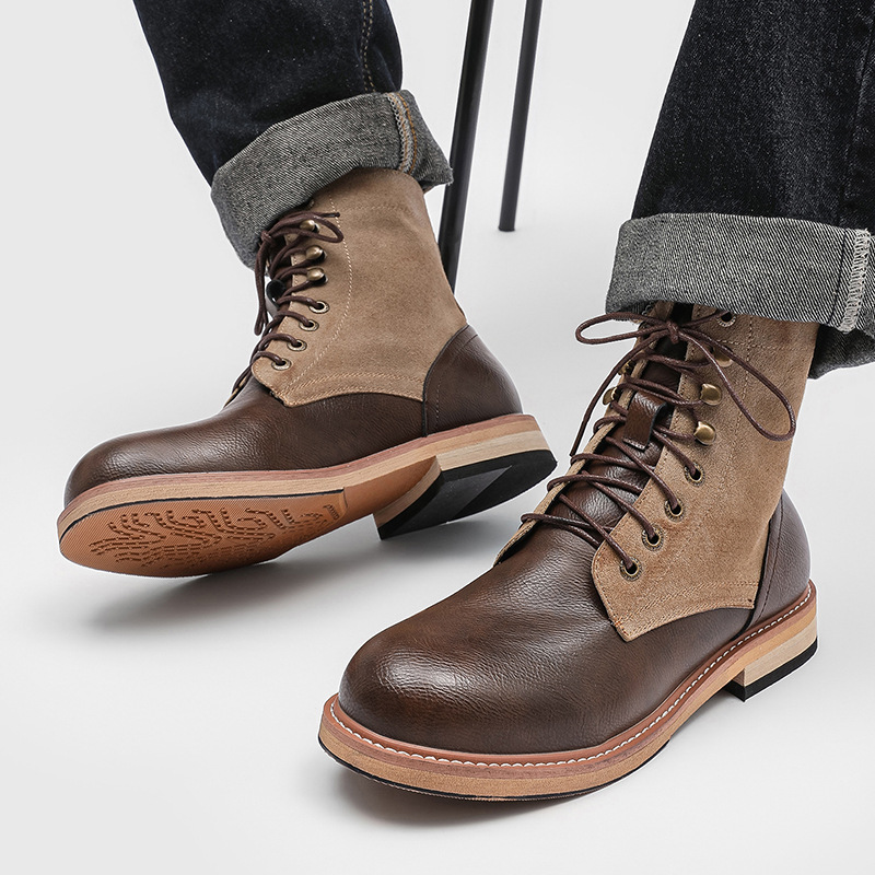 英国風メンズファッションオリジナルレザーブーツ、黒と茶色の靴 - Vintage Outdoor Fashion のレビューと価格